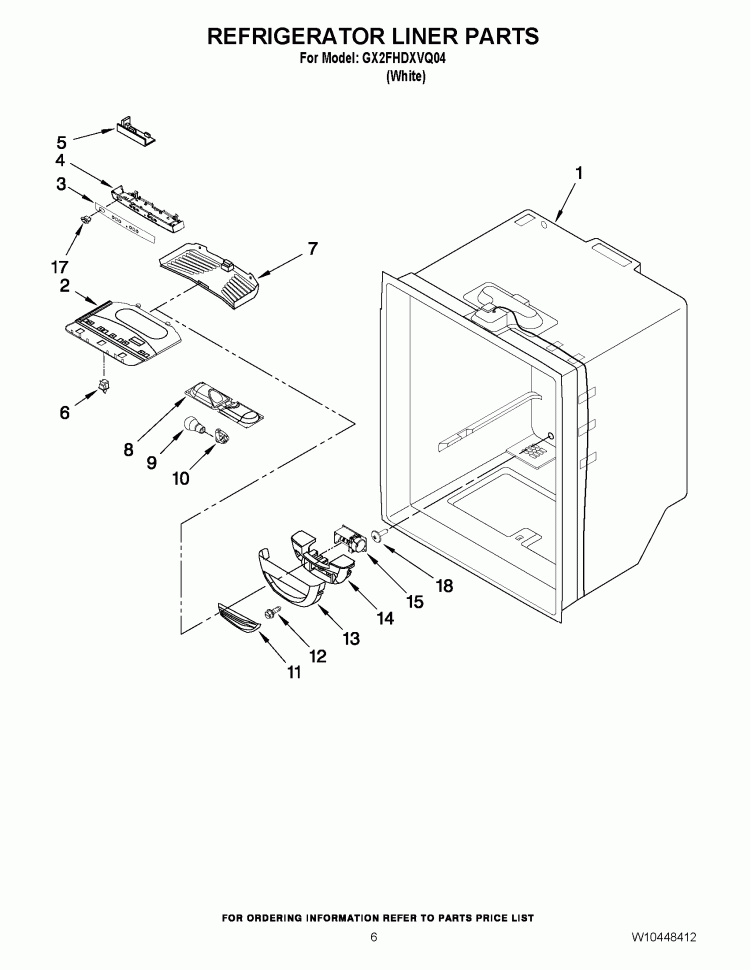 REFRIGERATOR LINER PARTS Diagram and Parts List for GX2FHDXVQ04  Whirlpool Refrigerator