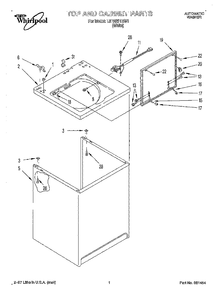 TOP AND CABINET Diagram and Parts List for LBR4221EW1  Whirlpool Washer