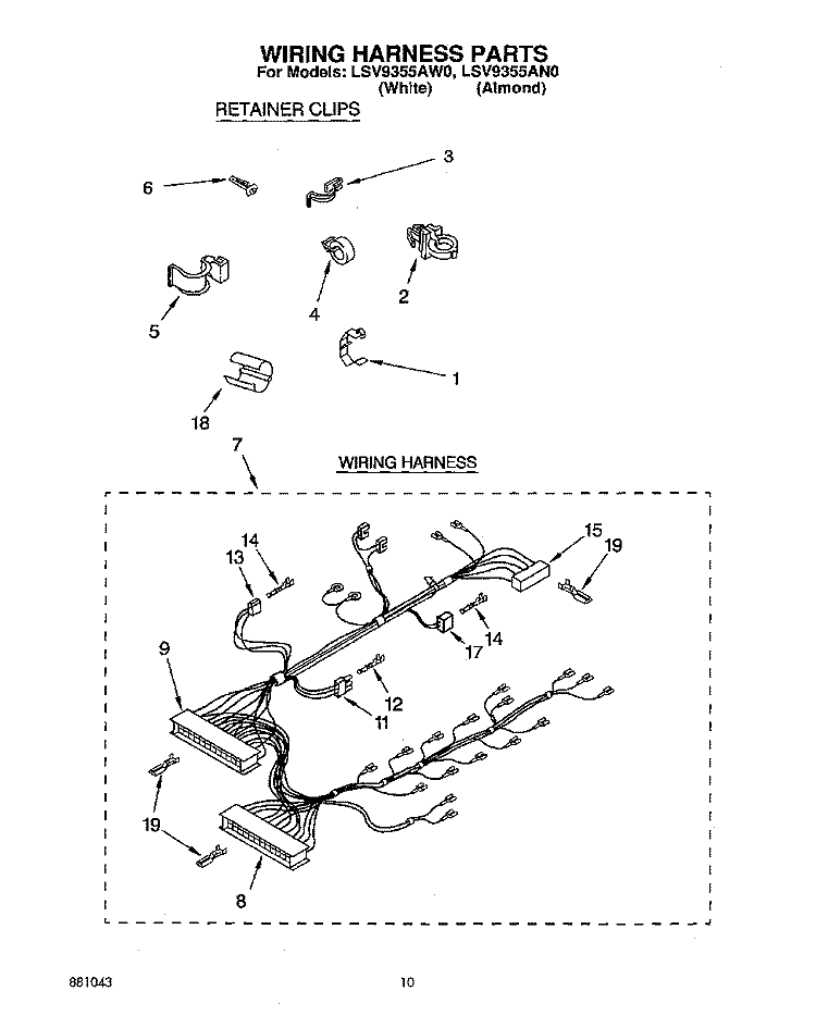 WIRING HARNESS Diagram and Parts List for LSV9355AN0  Whirlpool Washer