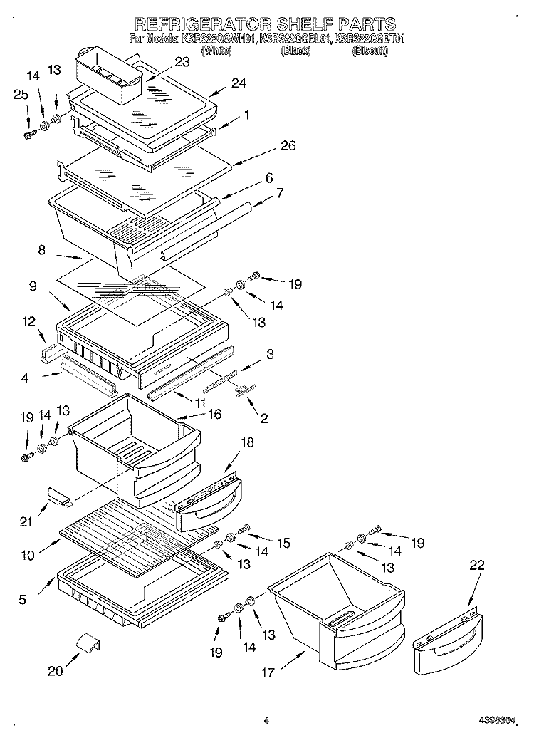 REFRIGERATOR SHELF Diagram and Parts List for KSRS22QGWH01  KitchenAid Refrigerator