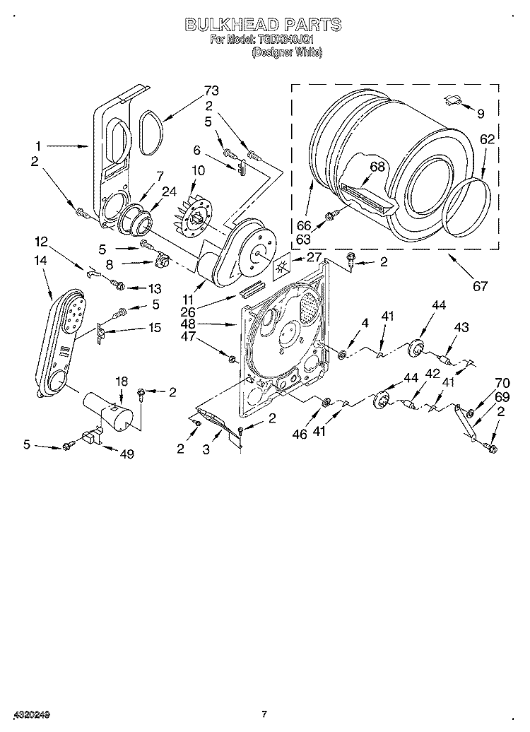 BULKHEAD Diagram and Parts List for TGDX640JQ1  Estate Dryer