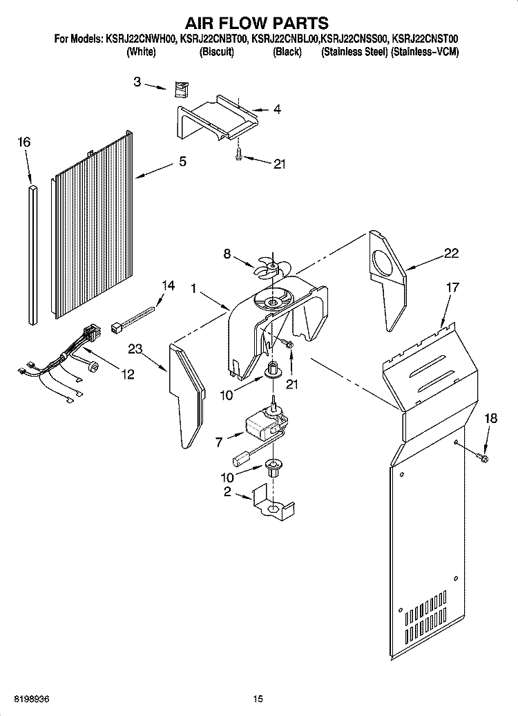AIR FLOW PARTS Diagram and Parts List for KSRJ22CNWH00  KitchenAid Refrigerator