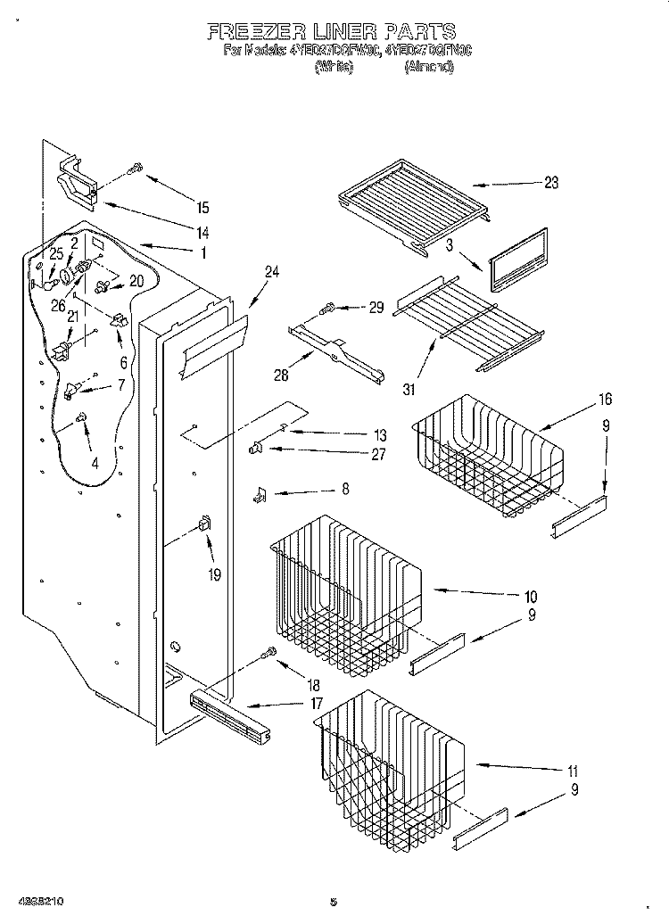 FREEZER LINER Diagram and Parts List for 4YED27DQFW00  Whirlpool Refrigerator