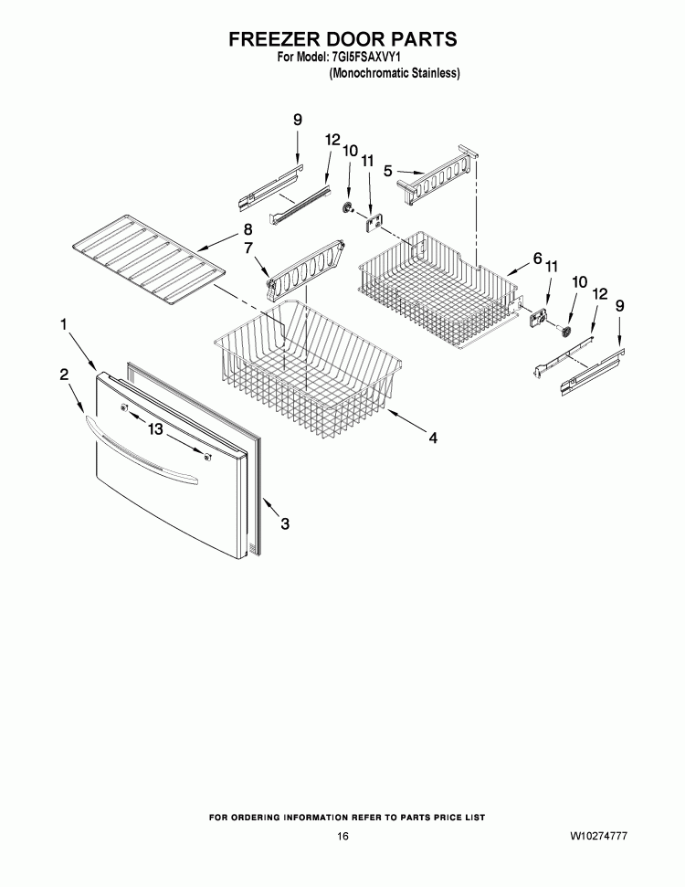 FREEZER DOOR PARTS Diagram and Parts List for 7GI5FSAXVY1  Whirlpool Refrigerator