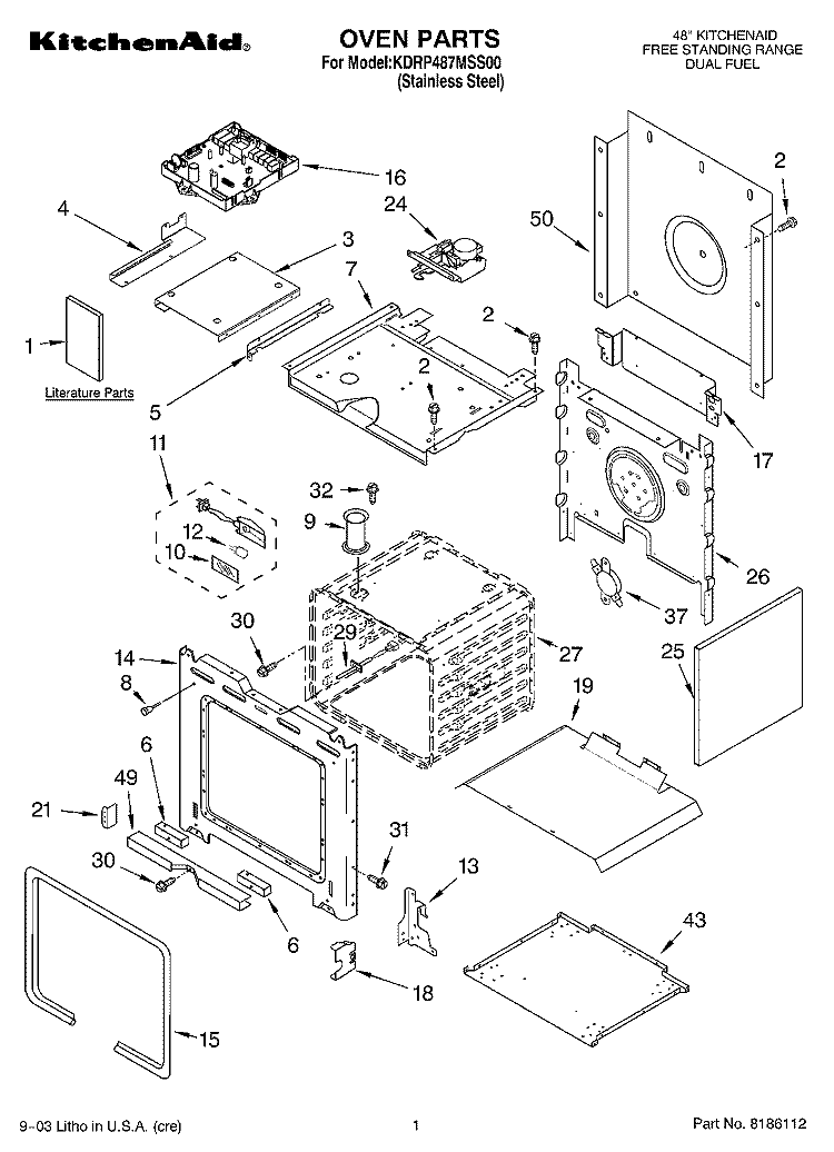 OVEN PARTS Diagram and Parts List for KDRP487MSS00  KitchenAid Range