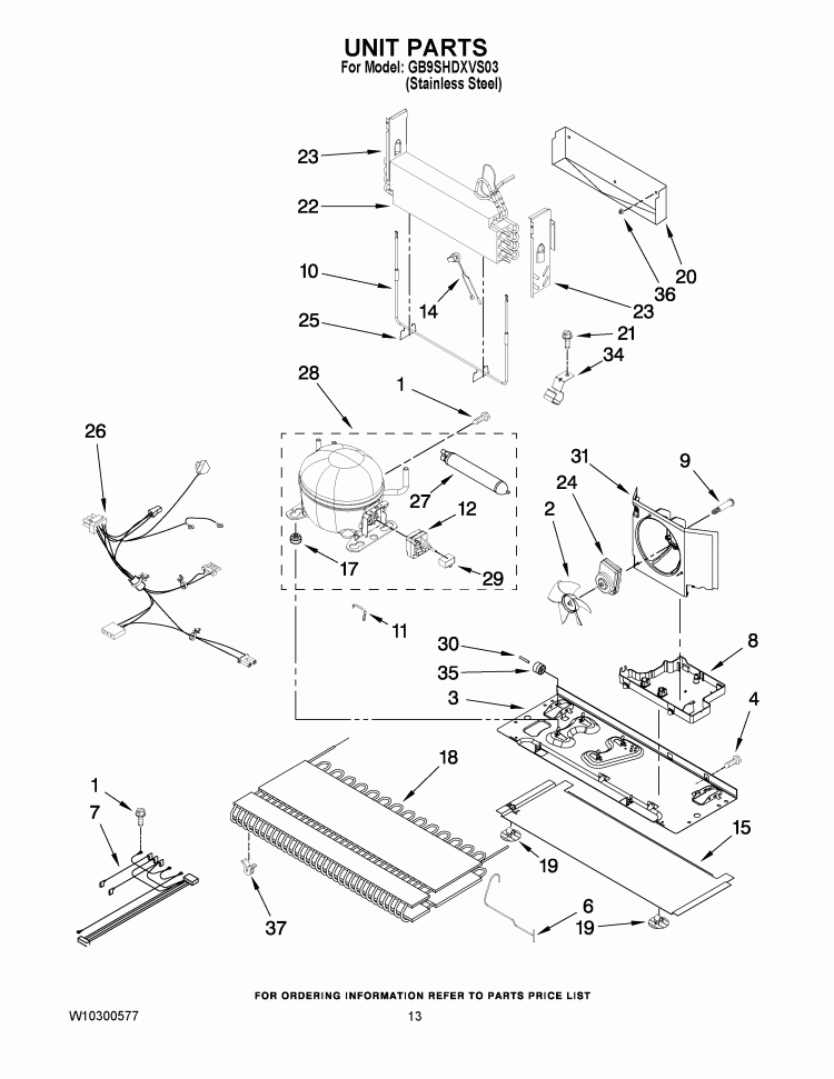 UNIT PARTS Diagram and Parts List for GB9SHDXVS03  Whirlpool Refrigerator