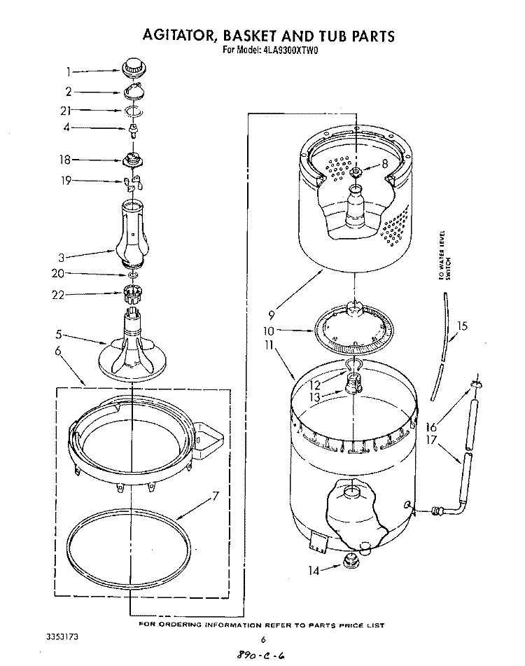AGITATOR, BASKET AND TUB Diagram and Parts List for 4LA9300XTW0  Whirlpool Washer