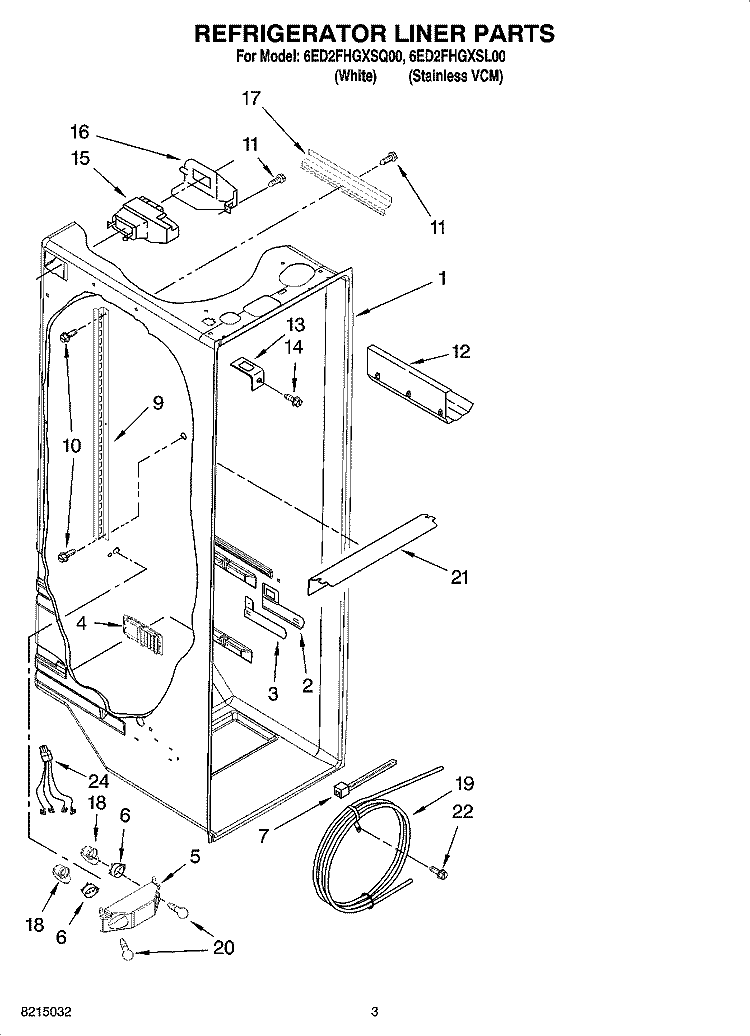 REFRIGERATOR LINER PARTS Diagram and Parts List for 6ED2FHGXSL00  Whirlpool Refrigerator