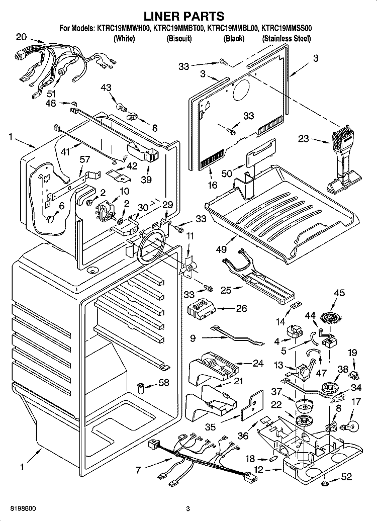 LINER PARTS Diagram and Parts List for KTRC19MMSS00  KitchenAid Refrigerator