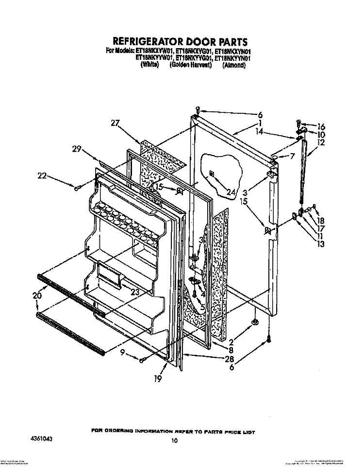 REFRIGERATOR DOOR, LIT/OPTIONAL Diagram and Parts List for ET18NKXYG01  Whirlpool Refrigerator