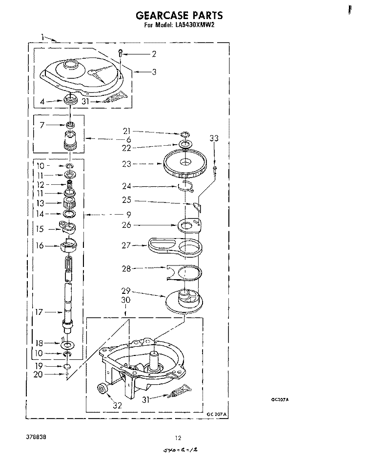 GEARCASE Diagram and Parts List for LA5430XMW2  Whirlpool Washer