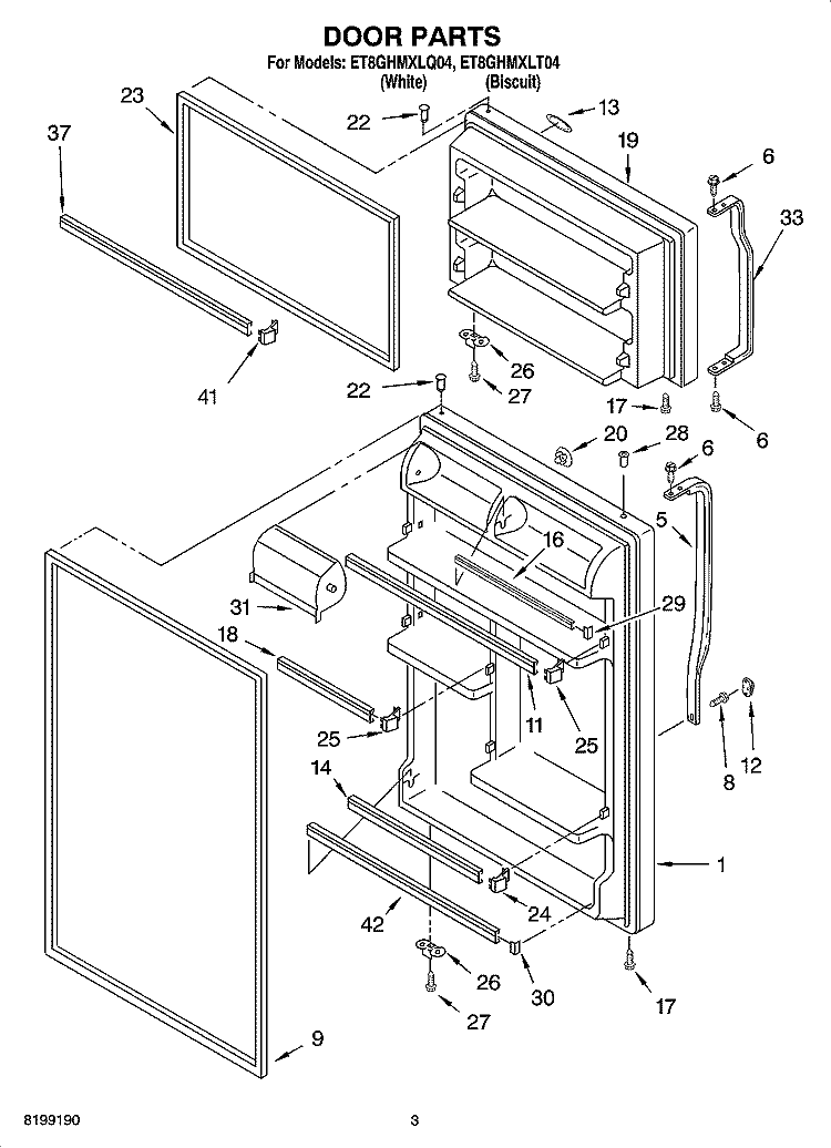 DOOR PARTS Diagram and Parts List for ET8GHMXLQ04  Whirlpool Refrigerator