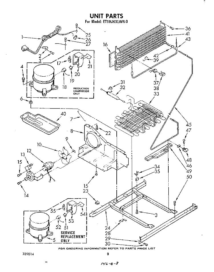 UNIT Diagram and Parts List for ET19JKXLWR0  Whirlpool Refrigerator