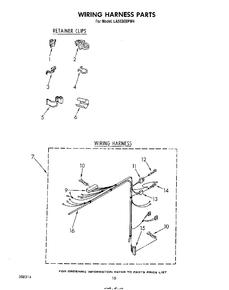 WIRING HARNESS Diagram and Parts List for LA5530XPW4  Whirlpool Washer