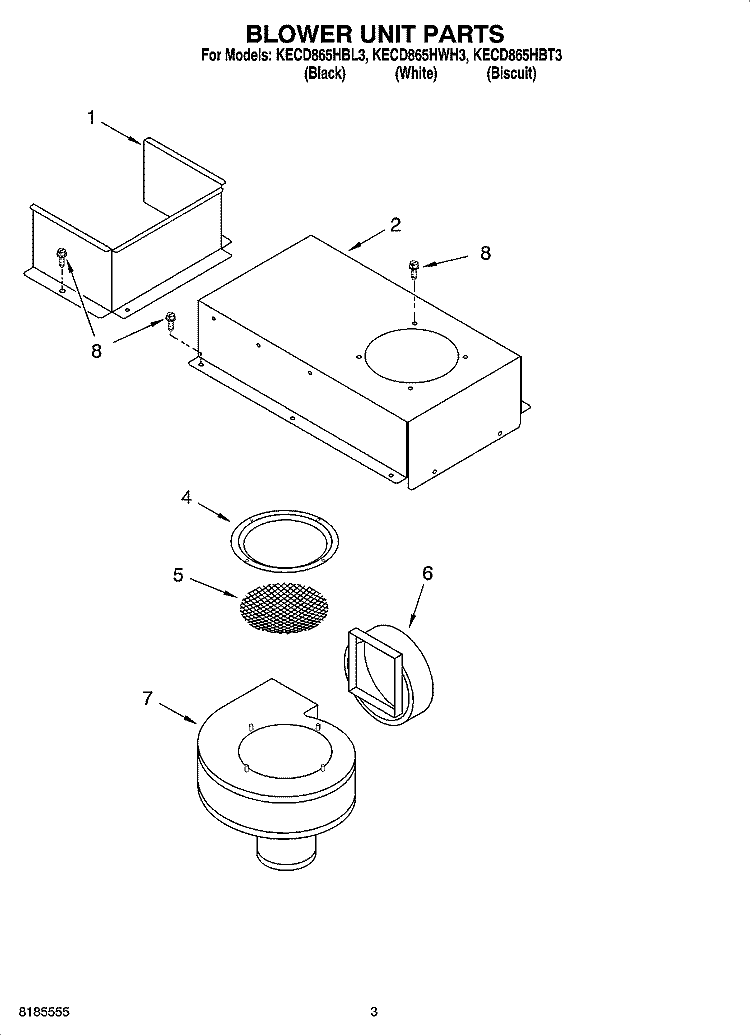BLOWER UNIT PARTS, OPTIONAL PARTS Diagram and Parts List for KECD865HBT3  KitchenAid Cooktop