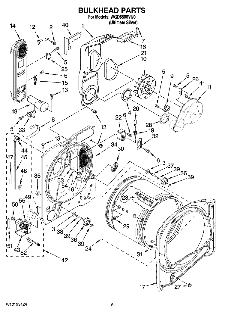 BULKHEAD PARTS Diagram and Parts List for WGD6600VU0  Whirlpool Dryer
