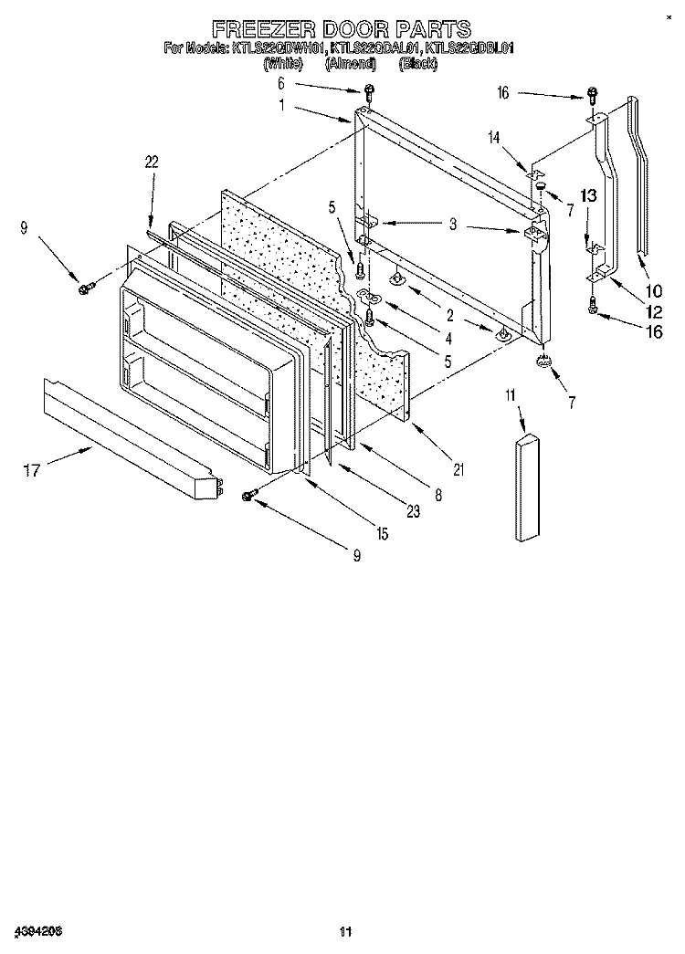FREEZER DOOR Diagram and Parts List for KTLS22QDWH01  KitchenAid Refrigerator