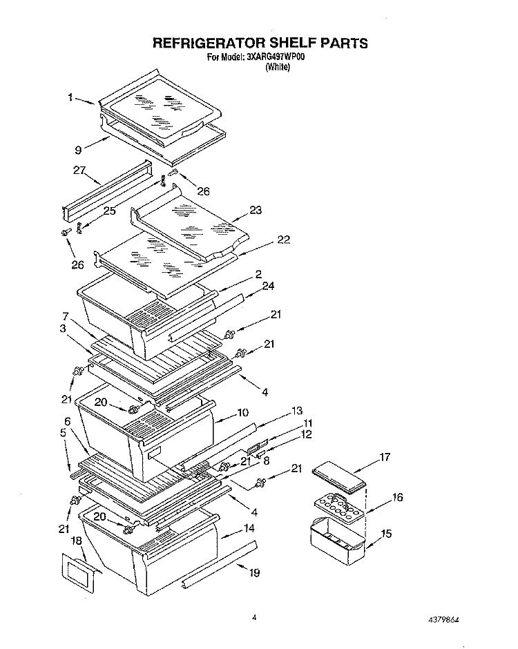 REFRIGERATOR SHELF Diagram and Parts List for 3XARG497WP00  Whirlpool Refrigerator