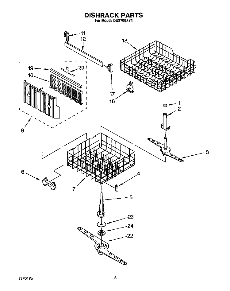 DISHRACK, LIT/OPTIONAL Diagram and Parts List for DU8700XY1  Whirlpool Dishwasher