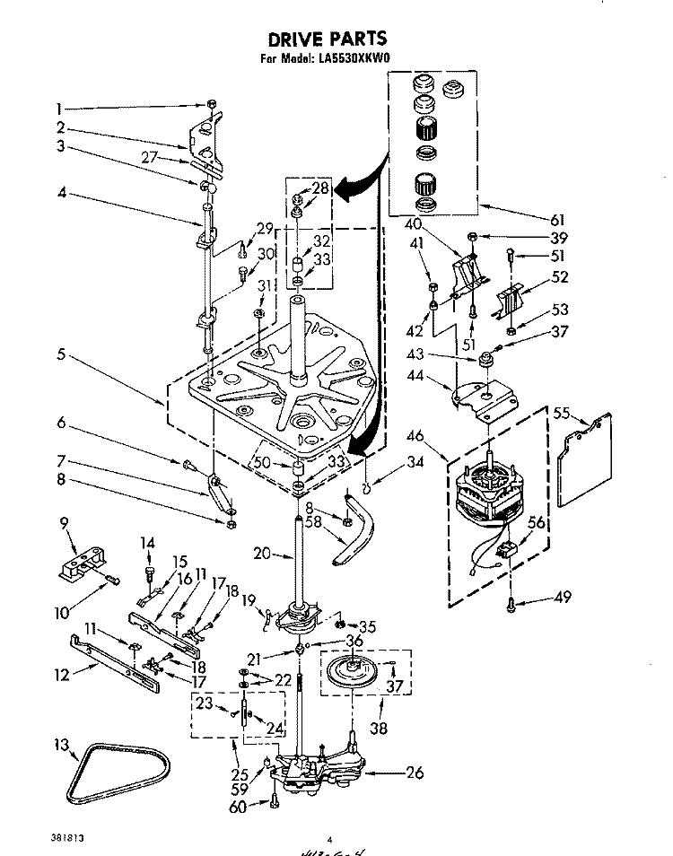 DRIVE Diagram and Parts List for LA5530XKW0  Whirlpool Washer
