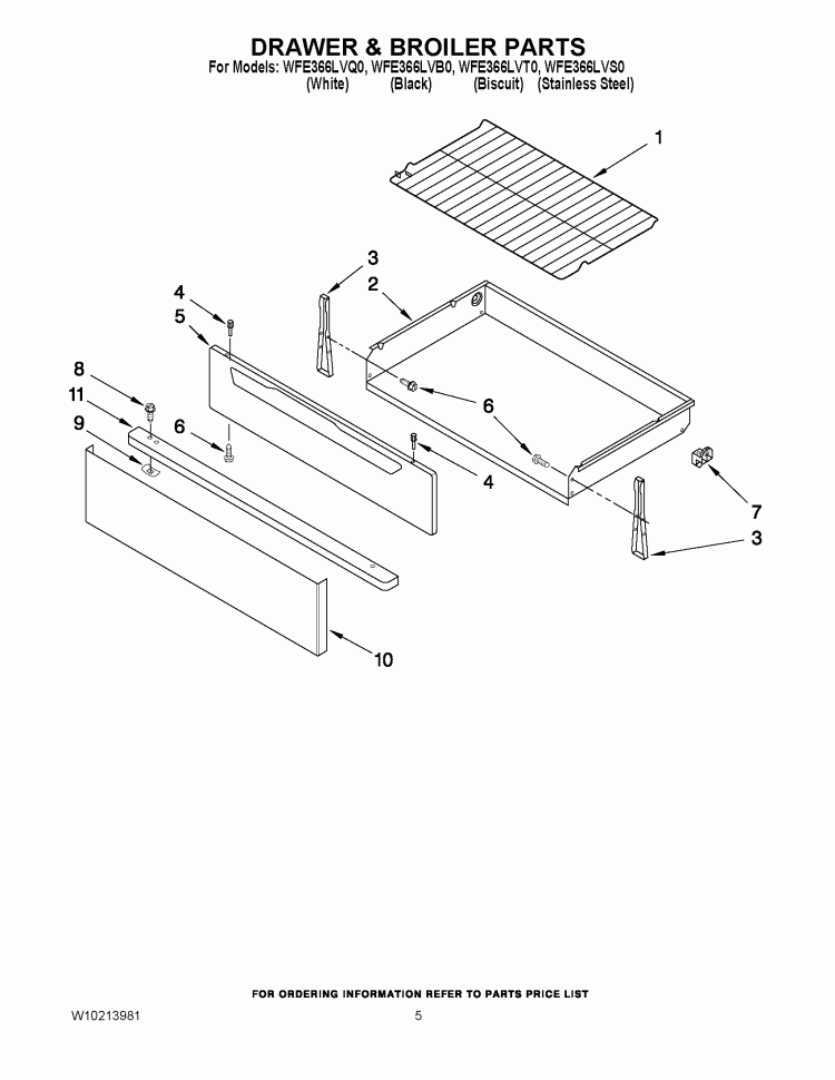 DRAWER & BROILER PARTS Diagram and Parts List for WFE366LVQ0  Whirlpool Range