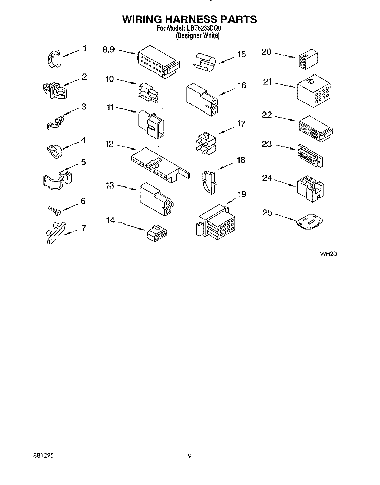 WIRING HARNESS Diagram and Parts List for LBT6233DQ0  Whirlpool Washer