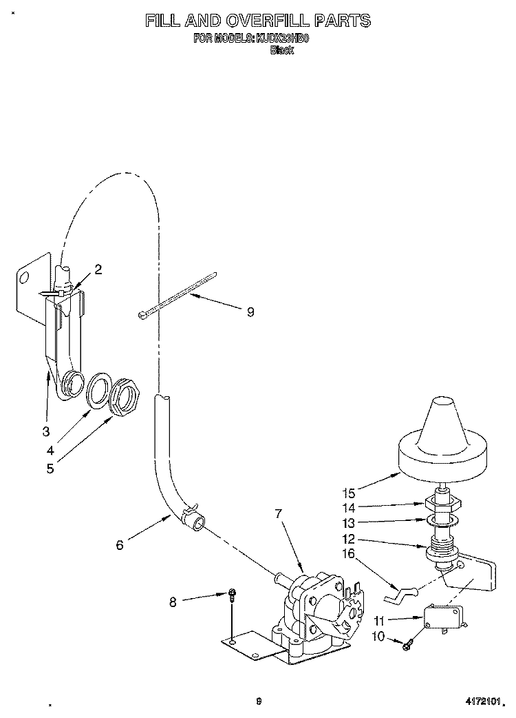 FILL AND OVERFILL Diagram and Parts List for KUDX23HB0  KitchenAid Dishwasher