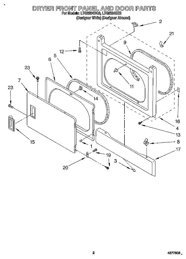 DRYER FRONT PANEL AND DOOR Diagram and Parts List for LTG6234DQ0  Whirlpool Washer Dryer Combo