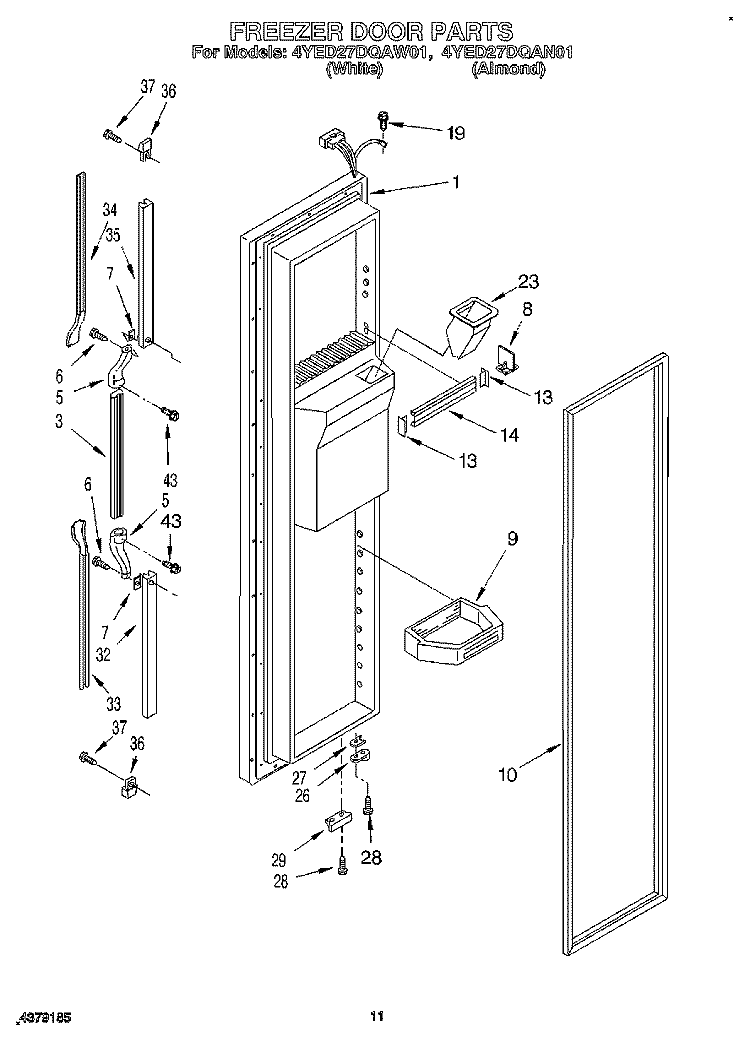 FREEZER DOOR Diagram and Parts List for 4YED27DQAW01  Whirlpool Refrigerator