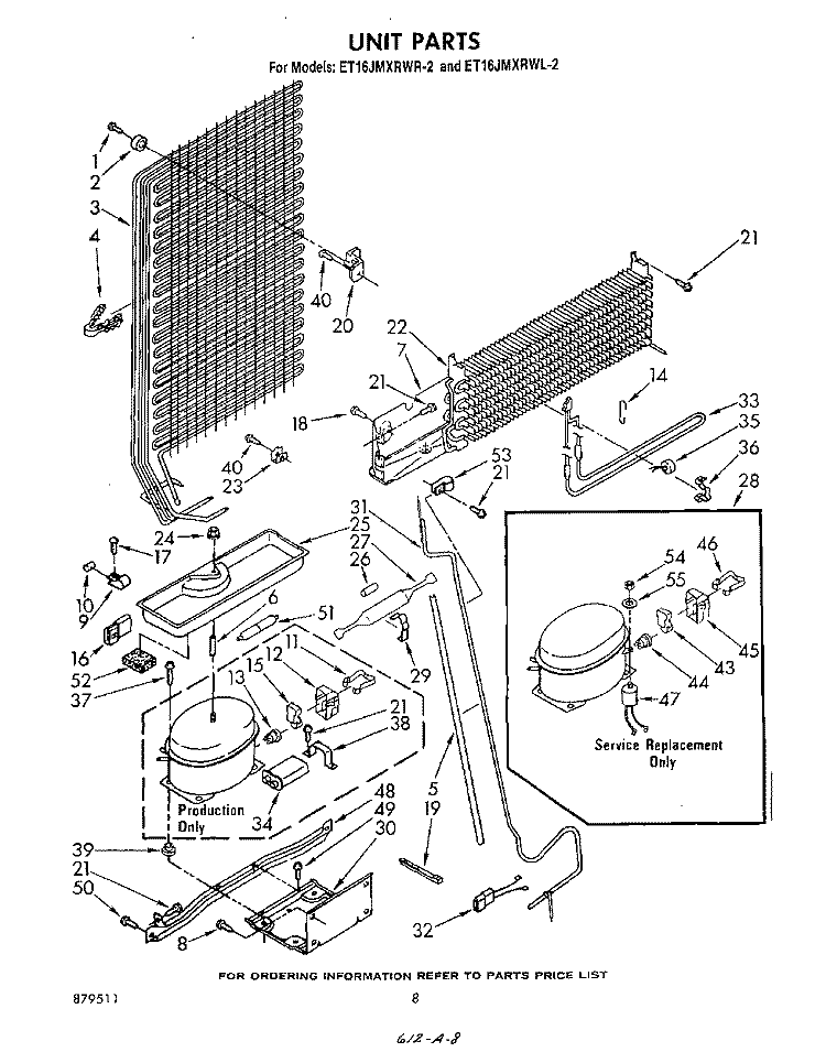 UNIT Diagram and Parts List for ET16JMXRWR2  Whirlpool Refrigerator