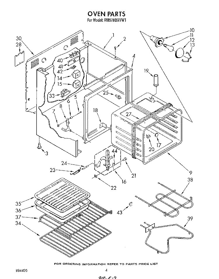 OVEN Diagram and Parts List for RM978BXVF1  Whirlpool Microwave Oven Combo