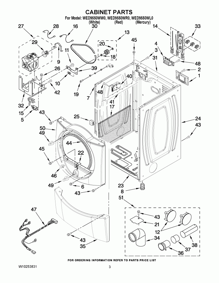 CABINET PARTS Diagram and Parts List for WED9550WW0  Whirlpool Dryer