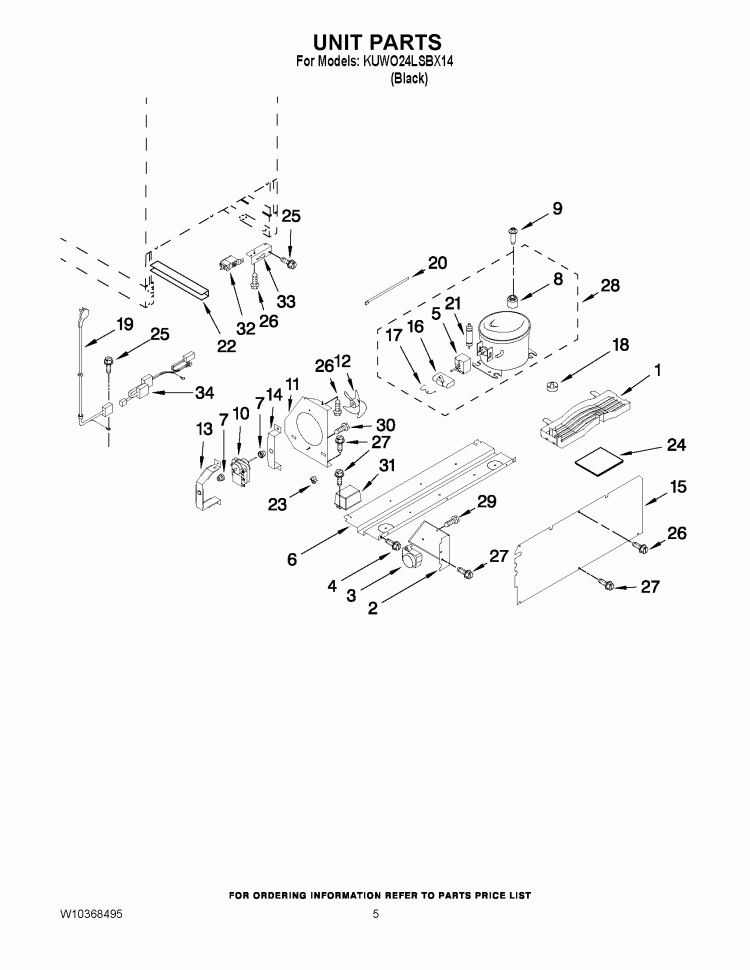 UNIT PARTS Diagram and Parts List for KUWO24LSBX14  KitchenAid Wine and Beverage Cooler
