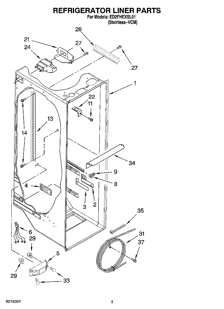 REFRIGERATOR LINER PARTS Diagram and Parts List for ED2FHEXSL01  Whirlpool Refrigerator