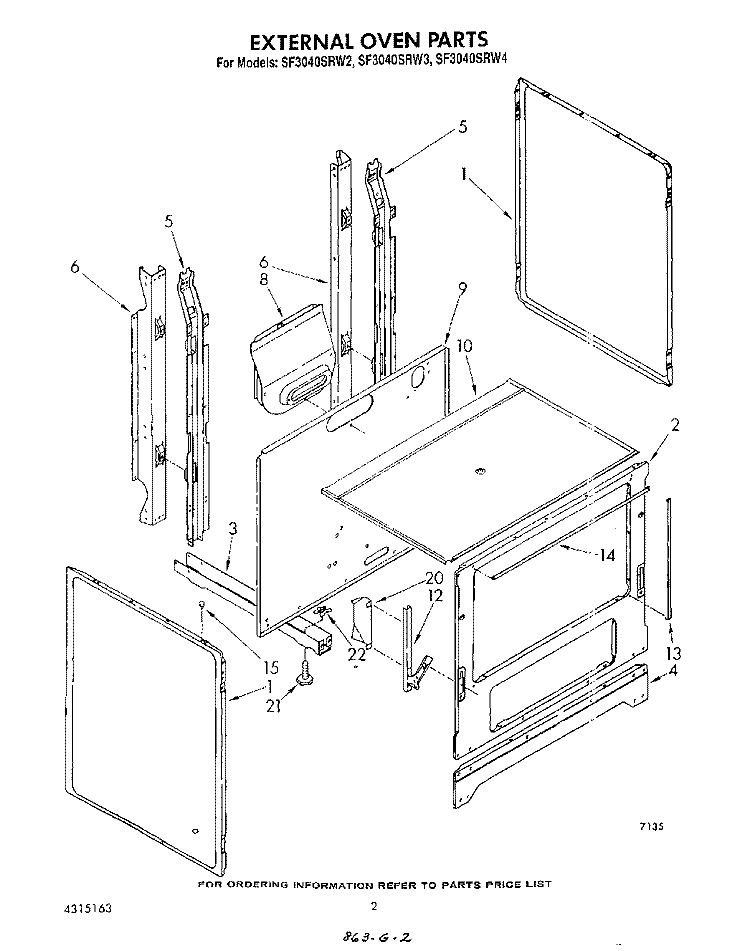 EXTERNAL OVEN Diagram and Parts List for SF3040SRW2  Whirlpool Range