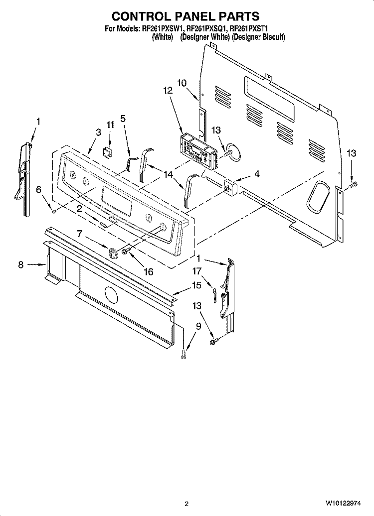 CONTROL PANEL PARTS Diagram and Parts List for RF261PXSW1  Whirlpool Range