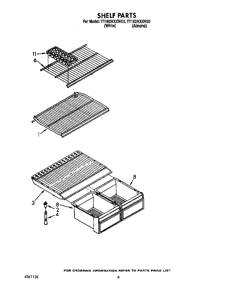 SHELF Diagram and Parts List for TT16DKXXN00  Whirlpool Refrigerator