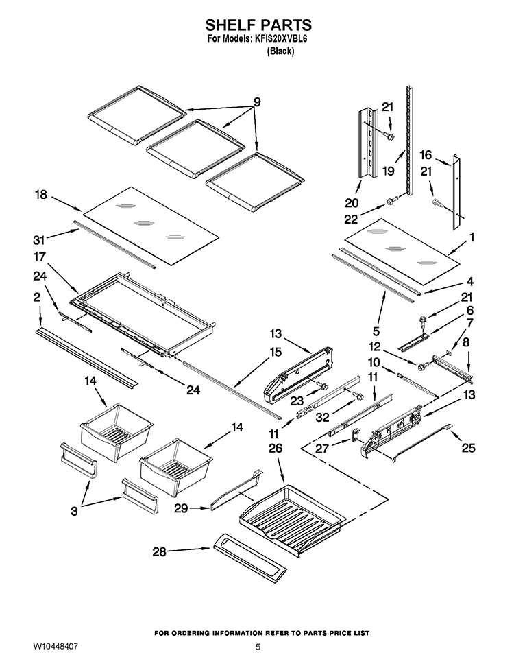 SHELF PARTS Diagram and Parts List for KFIS20XVBL6  KitchenAid Refrigerator