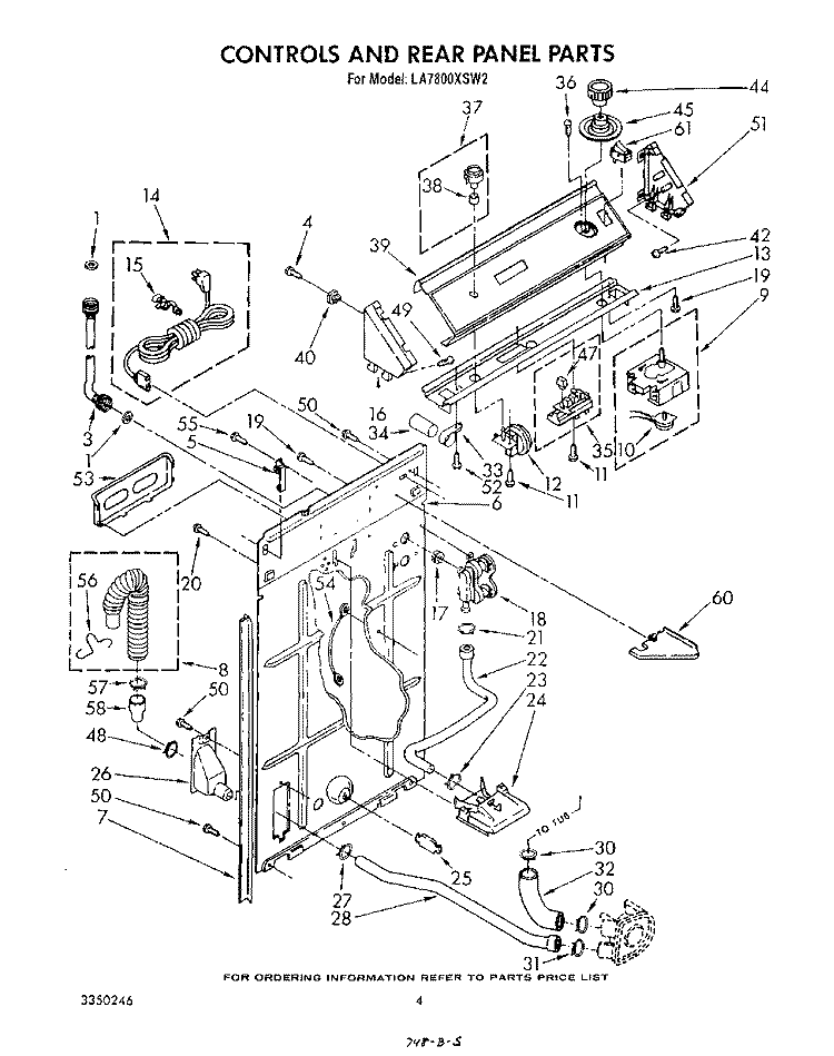 CONTROLS AND REAR PANEL Diagram and Parts List for LA7800XSW2  Whirlpool Washer