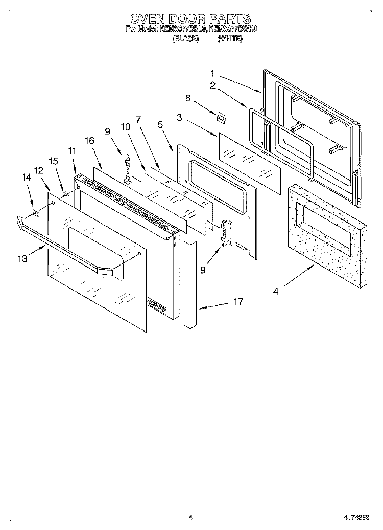 OVEN DOOR Diagram and Parts List for KEMS377BBL0  KitchenAid Wall Oven