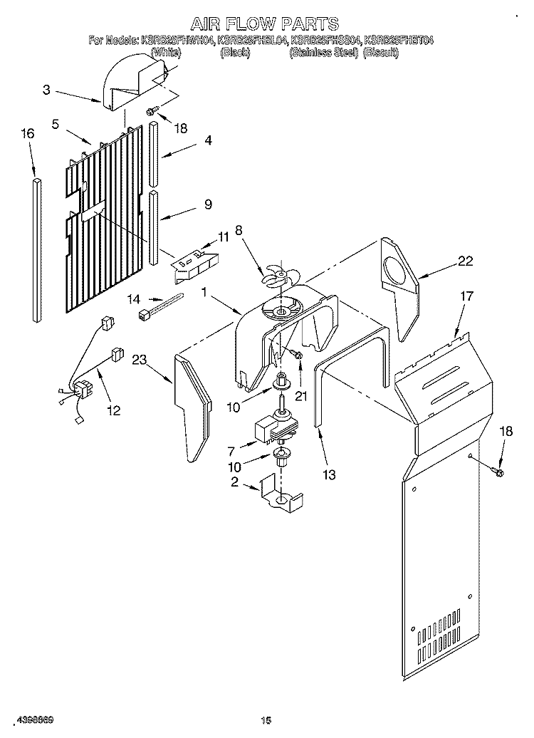 AIR FLOW Diagram and Parts List for KSRB25FHBL04  KitchenAid Refrigerator