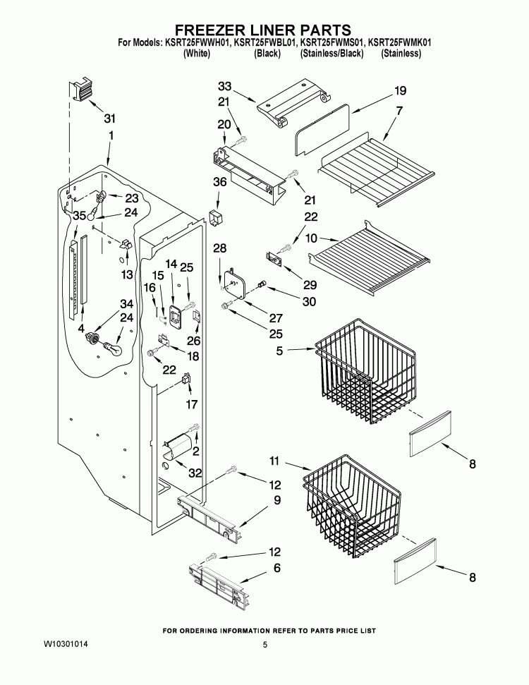 FREEZER LINER PARTS Diagram and Parts List for KSRT25FWMS01  KitchenAid Refrigerator