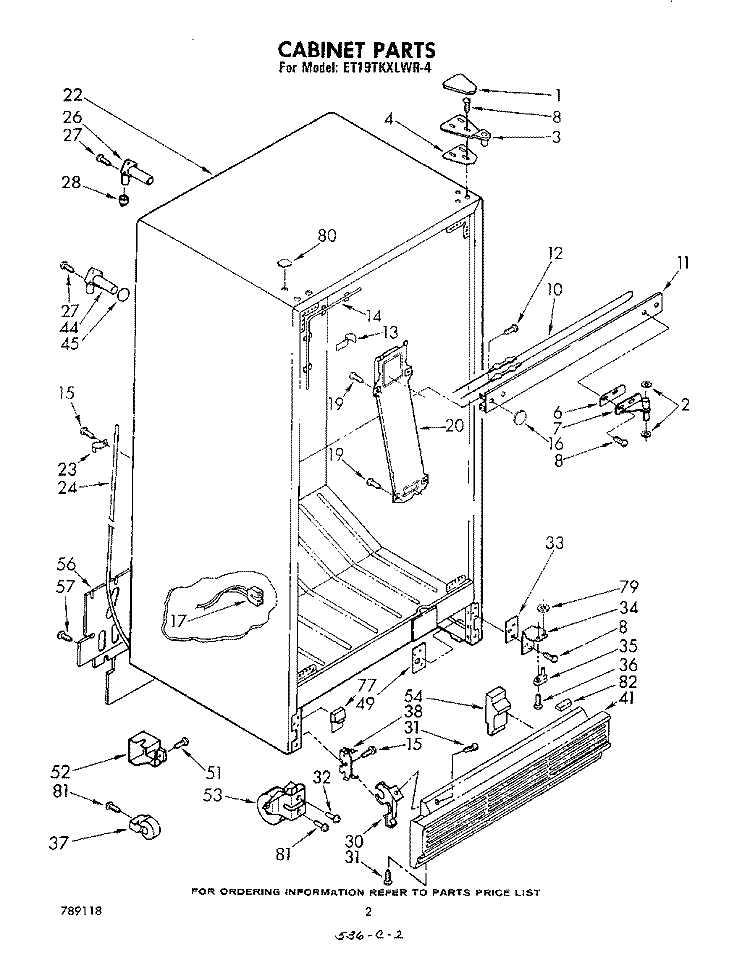 CABINET Diagram and Parts List for ET19TKXLWR4  Whirlpool Refrigerator