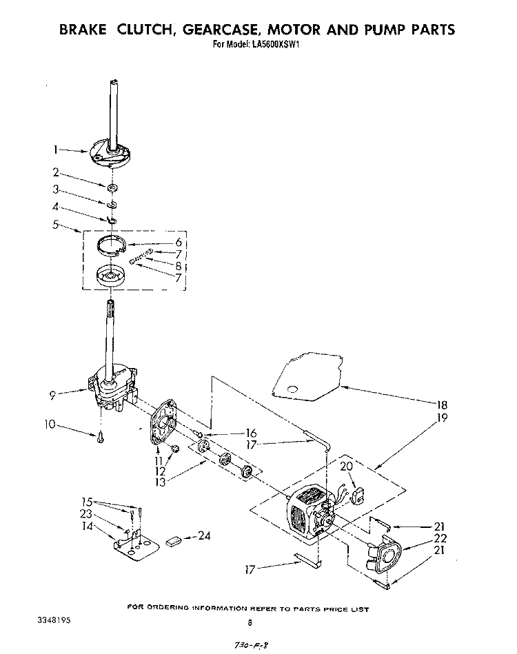 BRAKE, CLUTCH, GEARCASE, MOTOR AND PUMP Diagram and Parts List for LA5600XSW1  Whirlpool Washer