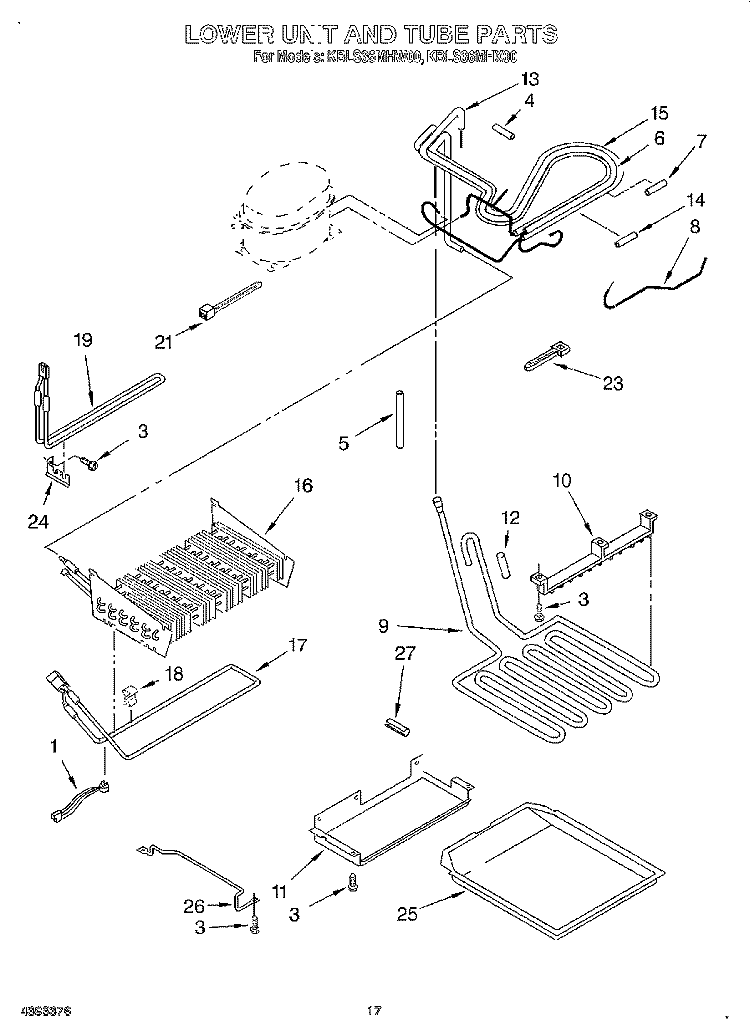 LOWER UNIT AND TUBE Diagram and Parts List for KBLS36MHX00  KitchenAid Refrigerator