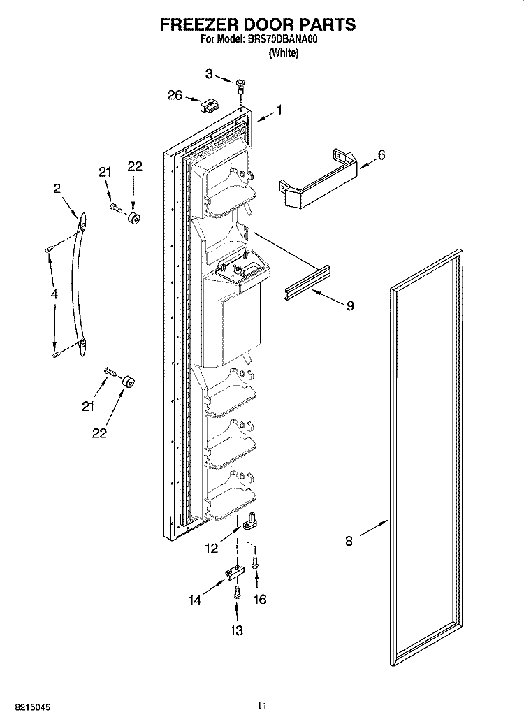 FREEZER DOOR PARTS Diagram and Parts List for BRS70DBANA00  Whirlpool Refrigerator