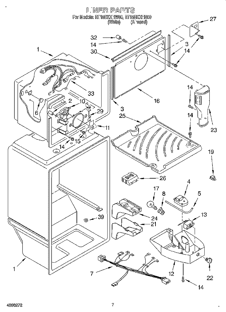 LINER Diagram and Parts List for RT18DKXHW00  Roper Refrigerator