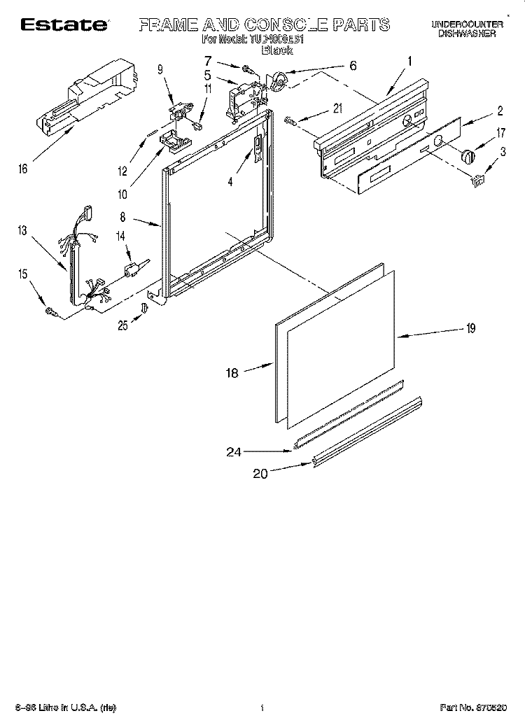 FRAME AND CONSOLE Diagram and Parts List for TUD4000EB1  Whirlpool Dishwasher