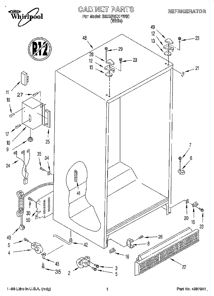 CABINET Diagram and Parts List for 6ED20TKXFW00  Whirlpool Refrigerator