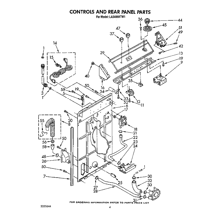 CONTROLS AND REAR PANEL Diagram and Parts List for LA5400XTG1  Whirlpool Washer